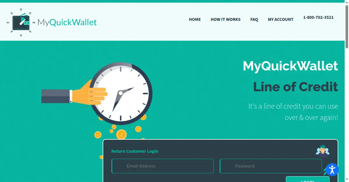 A picture of the homepage of myquickwallet.com