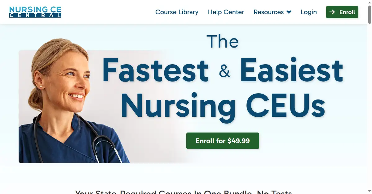 A picture of the homepage of nursingcecentral.com
