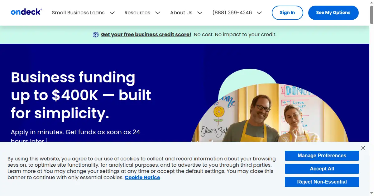 A picture of the homepage of ondeck.com