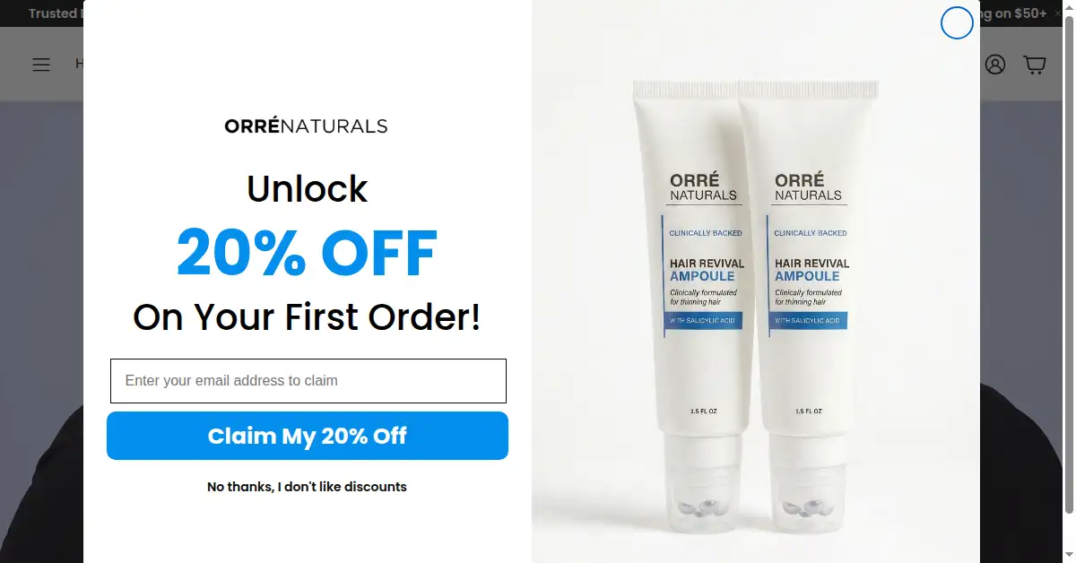 A picture of the homepage of orrenaturals.com