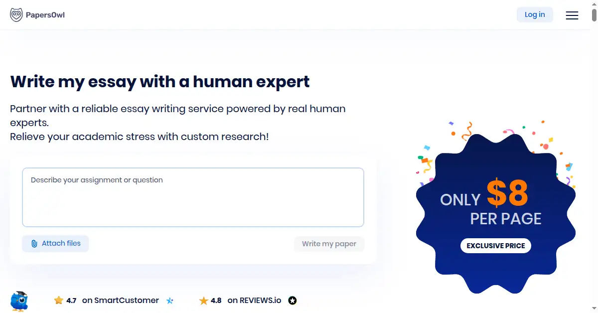 A picture of the homepage of papersowl.com