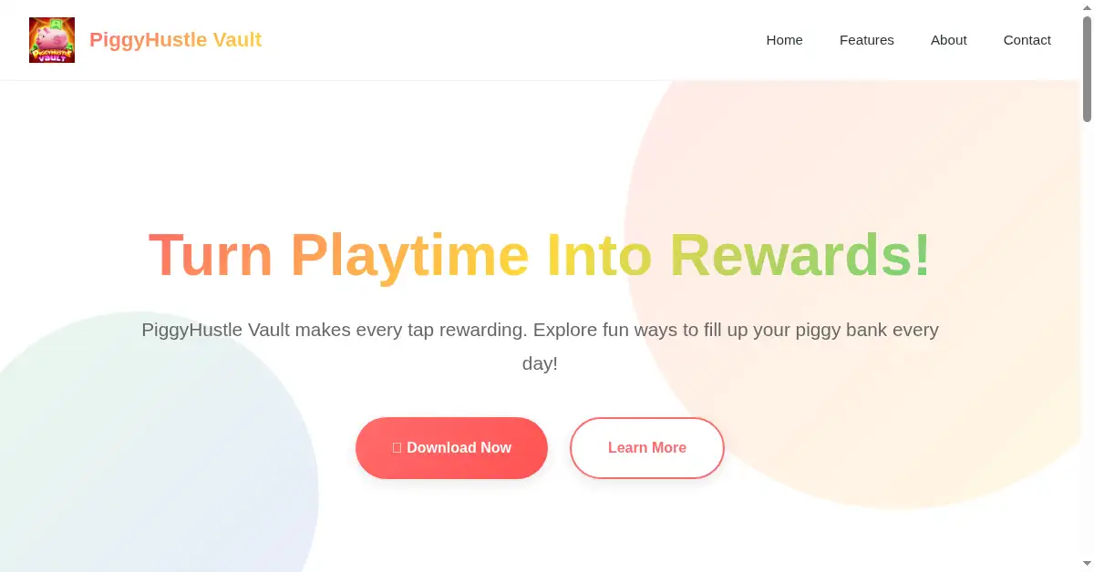 A picture of the homepage of piggyhustlevault.com
