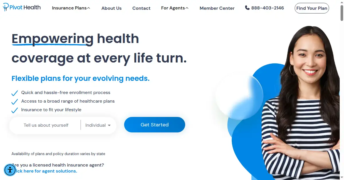 A picture of the homepage of pivothealth.com
