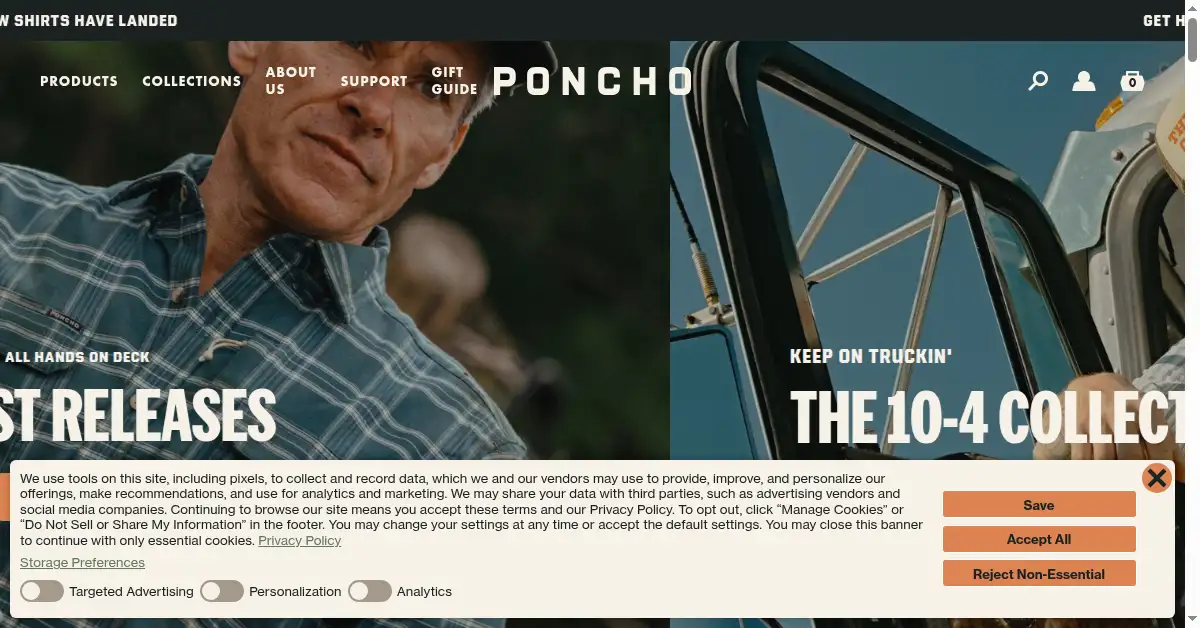A picture of the homepage of ponchooutdoors.com