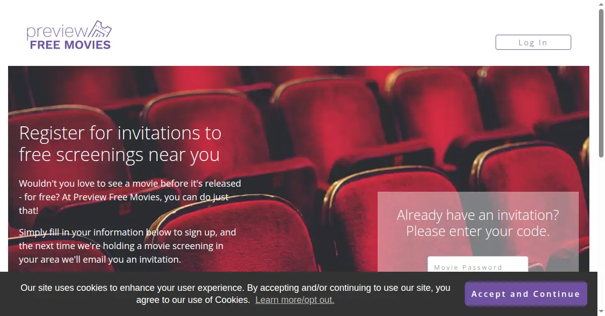 A picture of the homepage of previewfreemovies.com