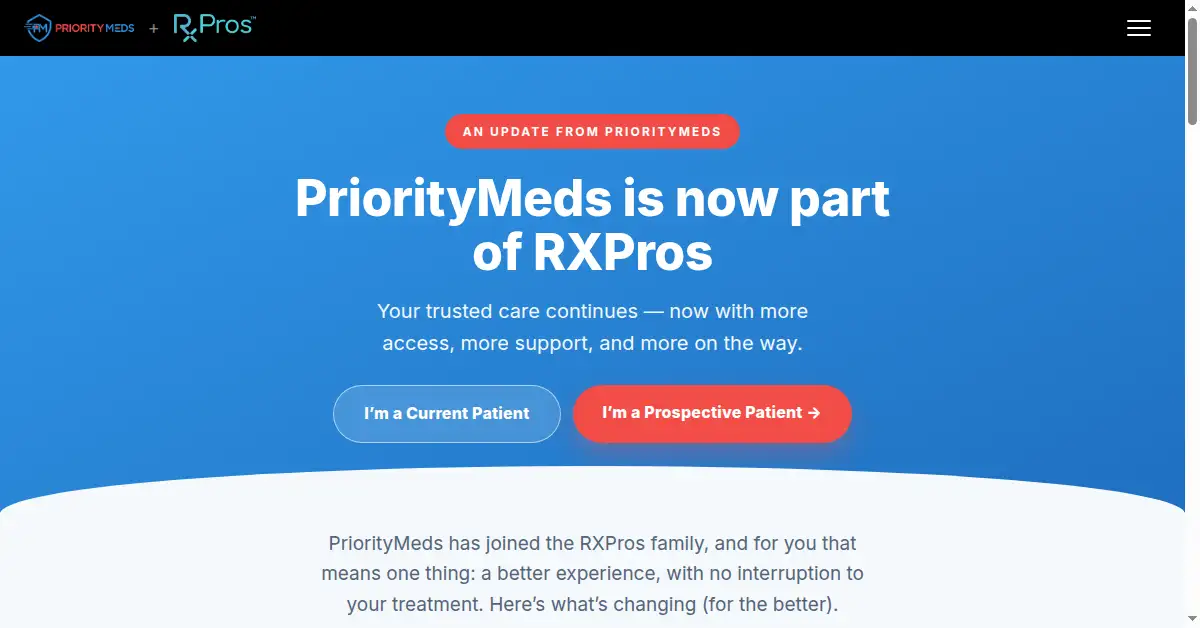 A picture of the homepage of prioritymeds.com