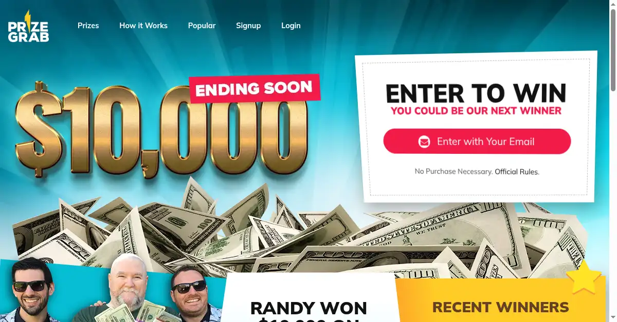 A picture of the homepage of prizegrab.com