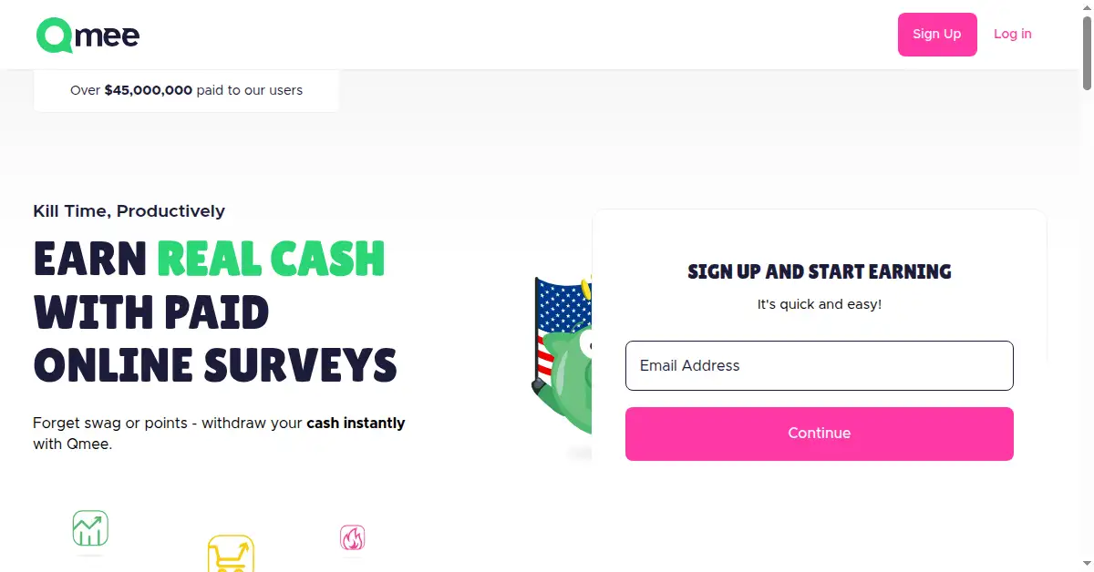 A picture of the homepage of qmee.com