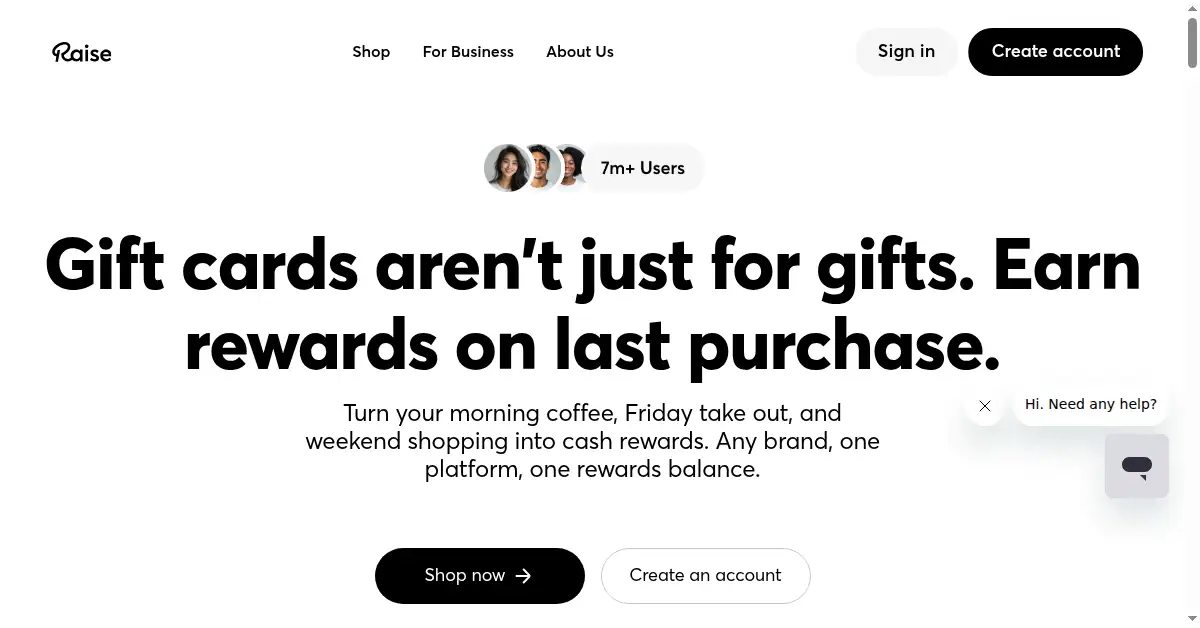 A picture of the homepage of raise.com