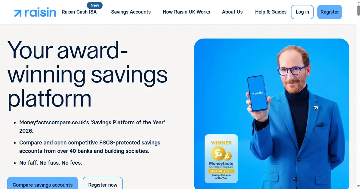 A picture of the homepage of raisin.com