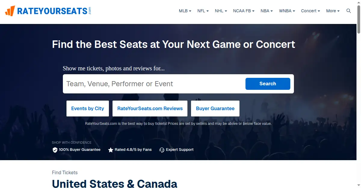 A picture of the homepage of rateyourseats.com
