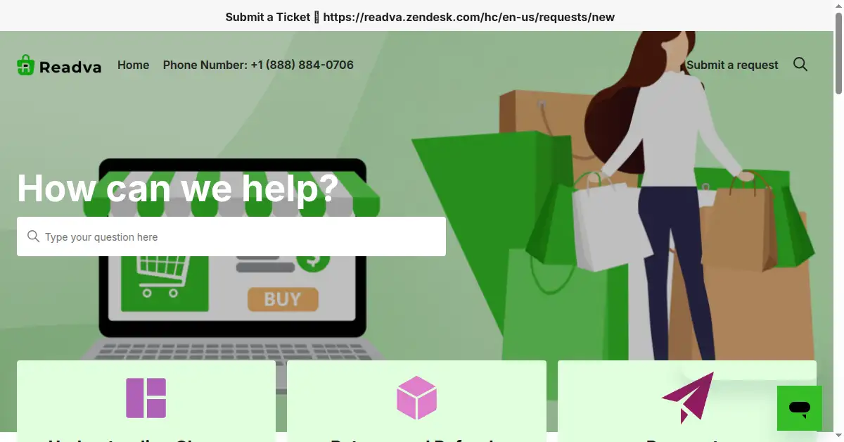 A picture of the homepage of readva.com