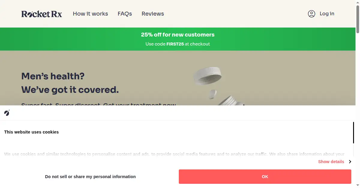A picture of the homepage of rocketrx.com