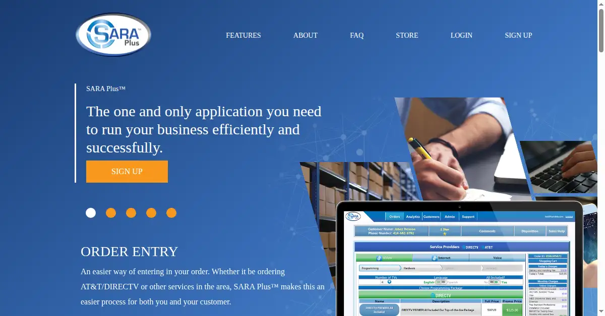 A picture of the homepage of saraplus.com