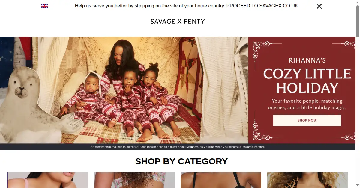 A picture of the homepage of savagex.com