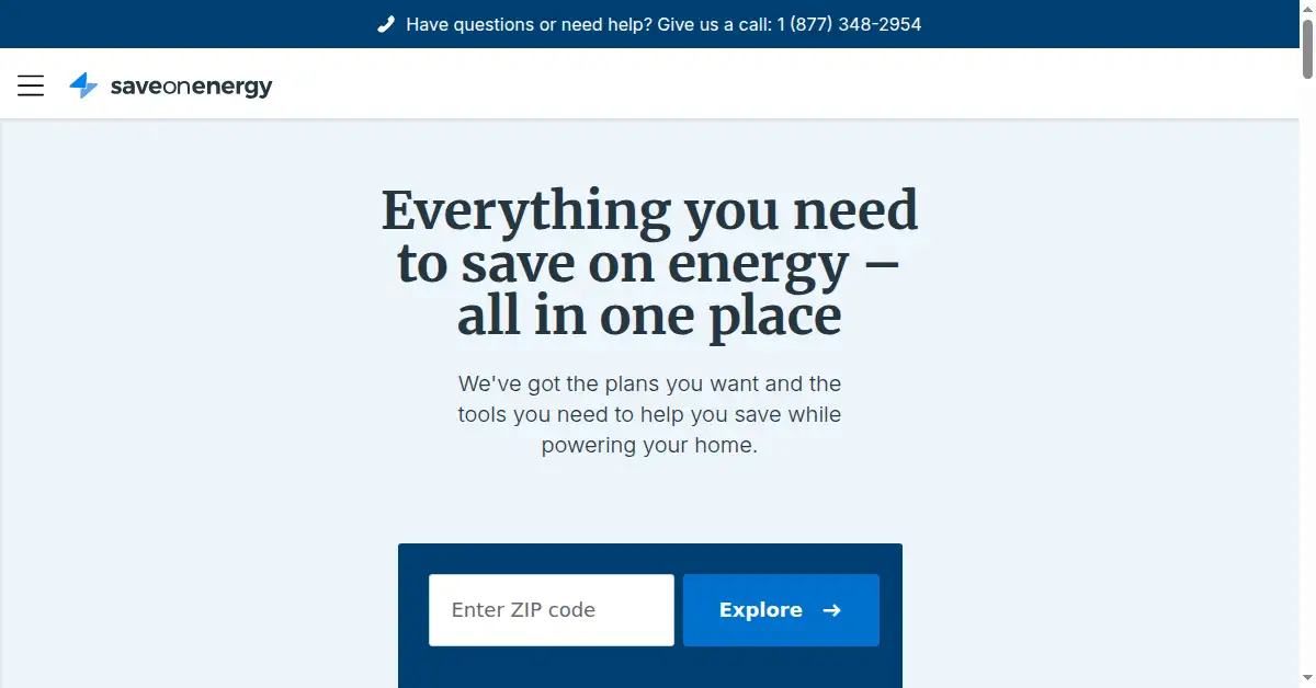 A picture of the homepage of saveonenergy.com
