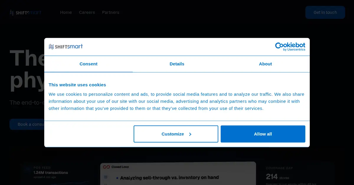 A picture of the homepage of shiftsmart.com