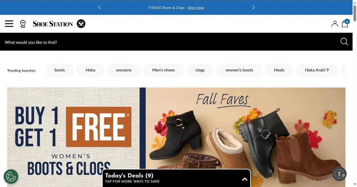 A picture of the homepage of shoestation.com