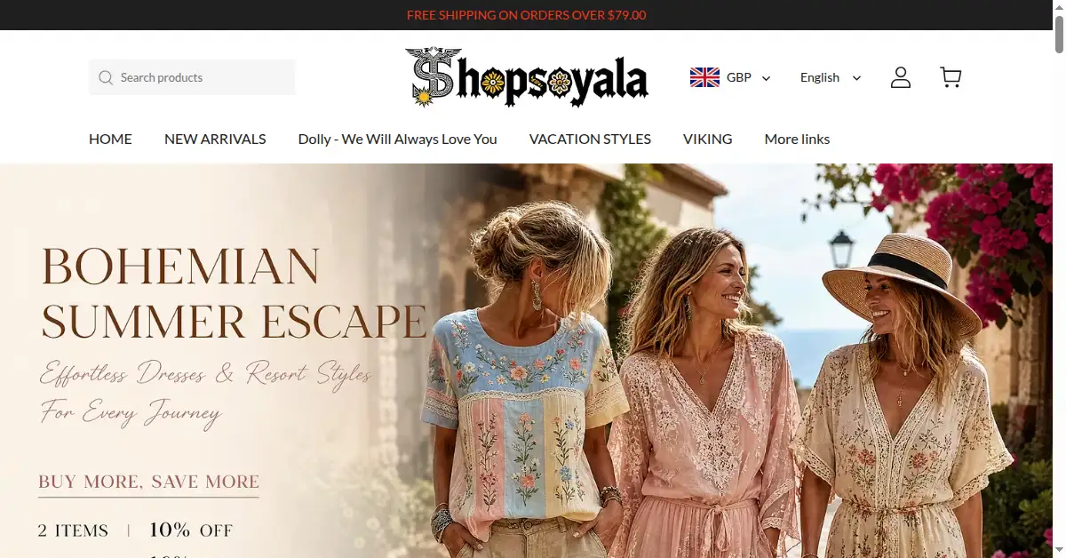 A picture of the homepage of shopsoyala.com