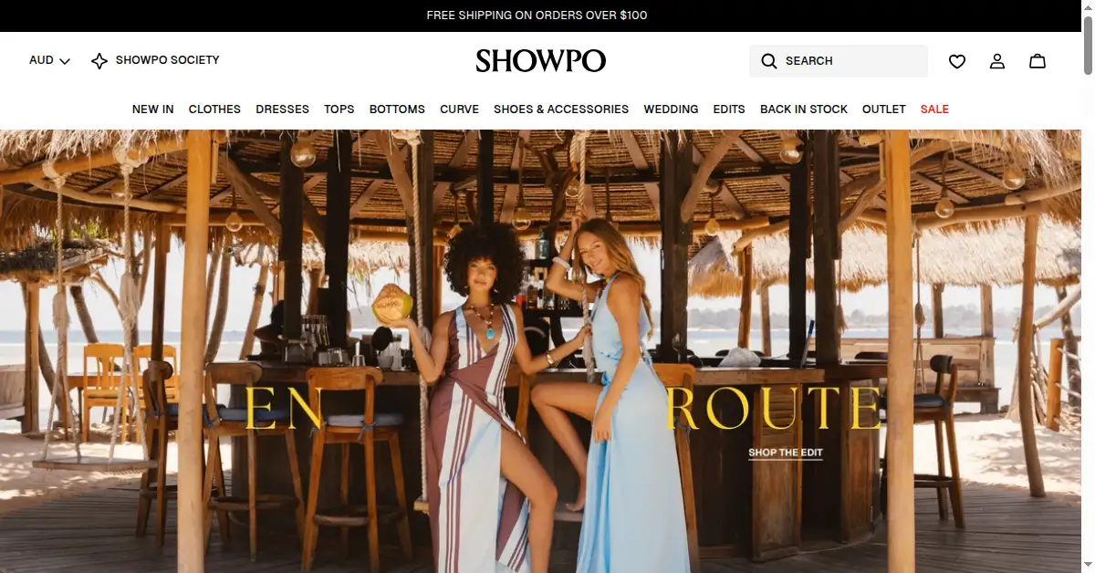 A picture of the homepage of showpo.com