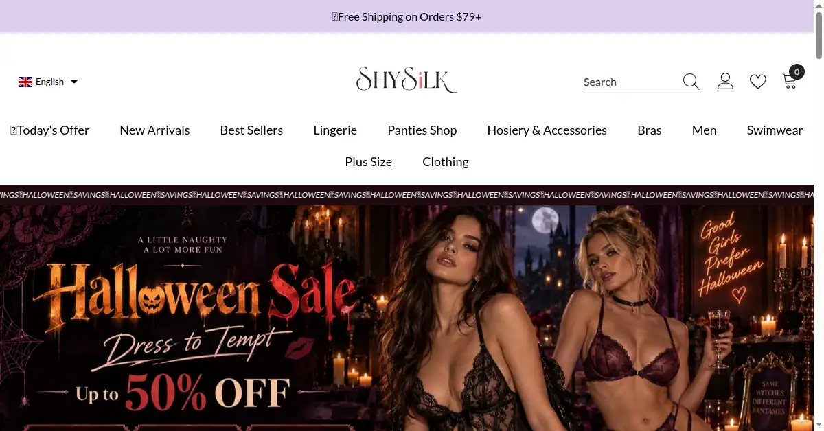 A picture of the homepage of shysilk.com