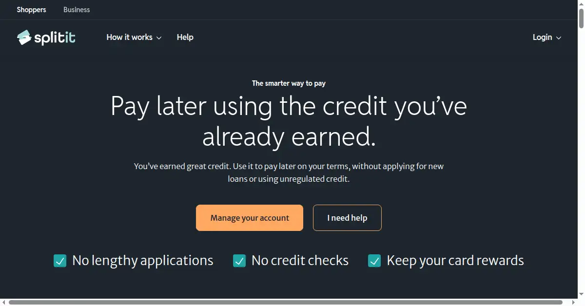 A picture of the homepage of splitit.com