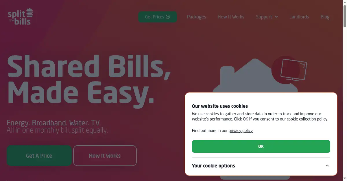 A picture of the homepage of splitthebills.co.uk