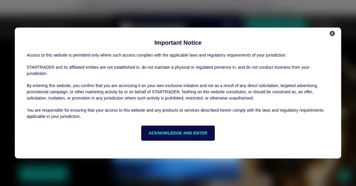 A picture of the homepage of startrader.com