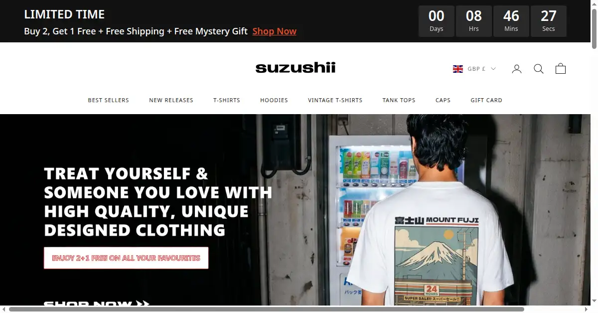 A picture of the homepage of suzushiiclothing.com