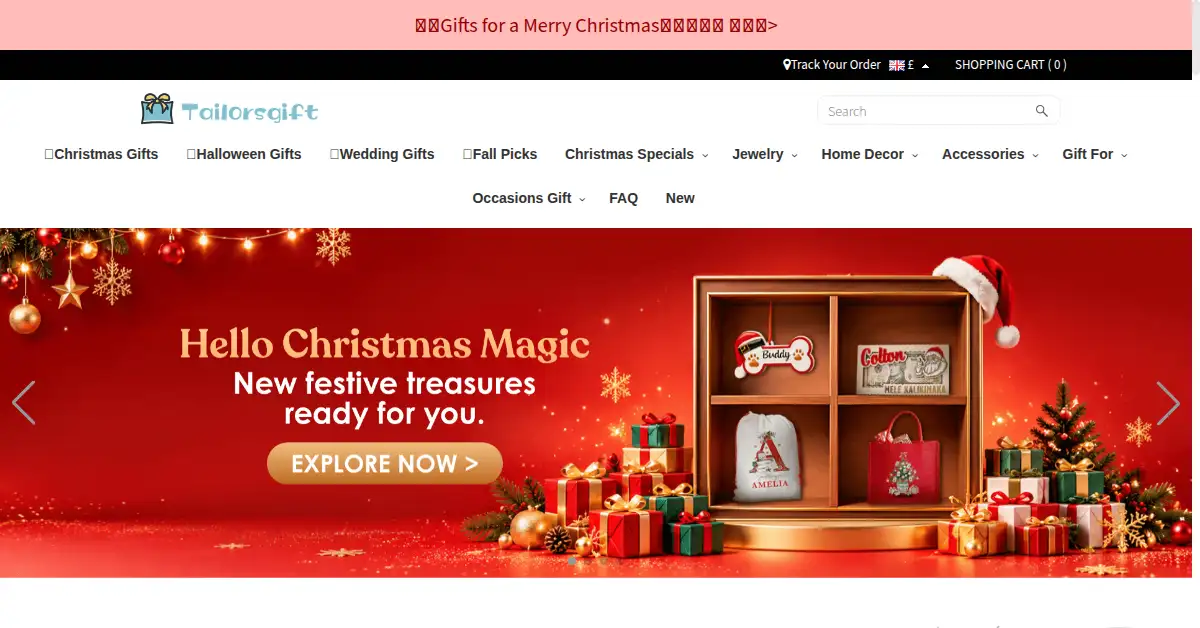 A picture of the homepage of tailorsgift.com
