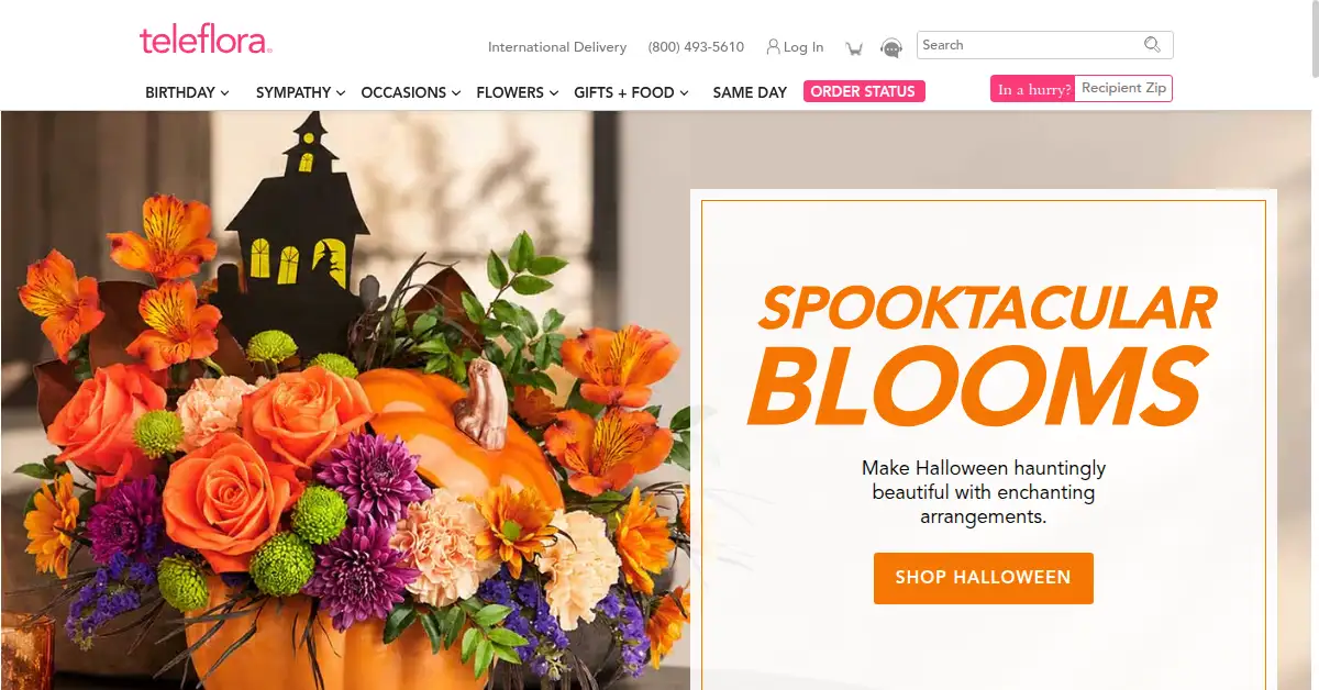A picture of the homepage of teleflora.com