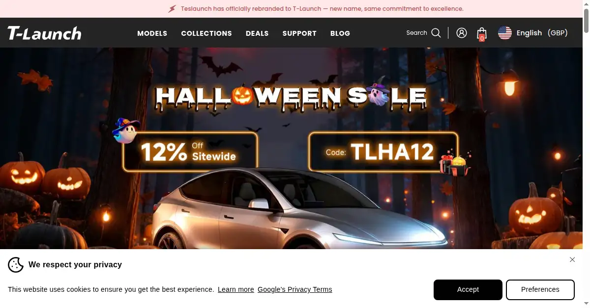 A picture of the homepage of teslaunch.net