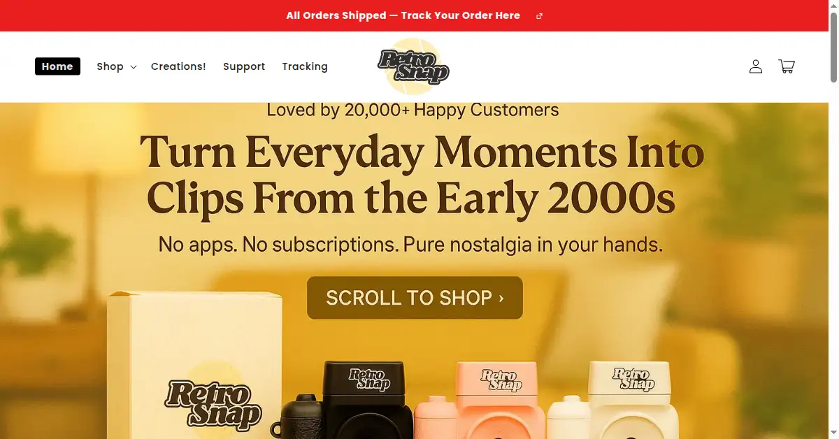 A picture of the homepage of theretrosnap.com