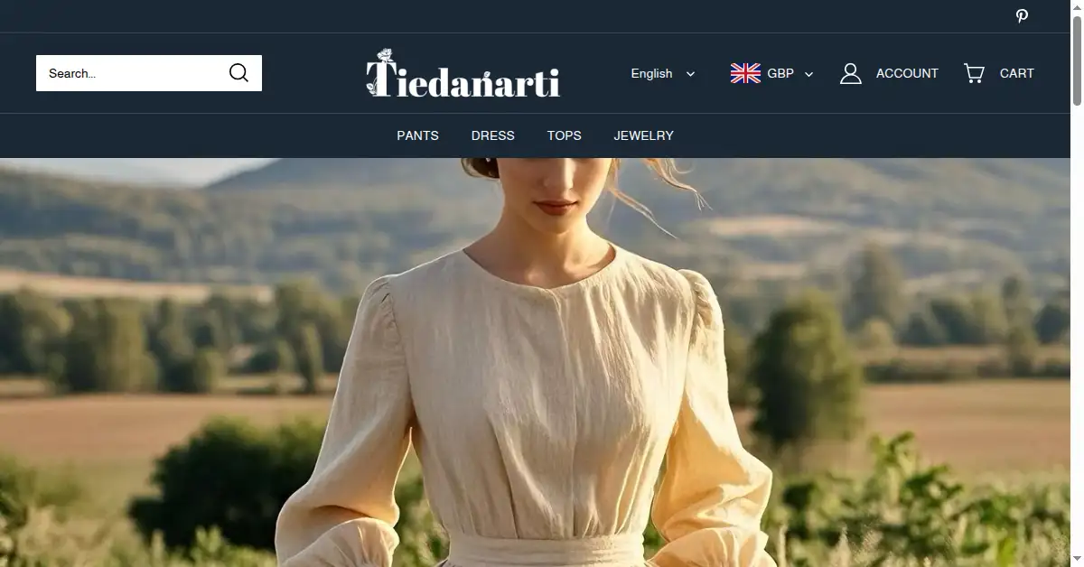 A picture of the homepage of tiedanarti.com
