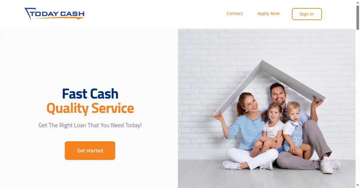 A picture of the homepage of todaycash.com