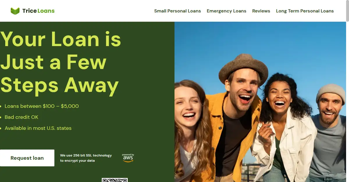 A picture of the homepage of triceloans.com