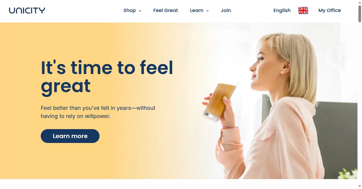 A picture of the homepage of unicity.com