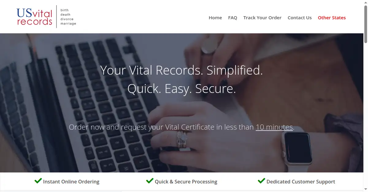 A picture of the homepage of usvitalrecords.org