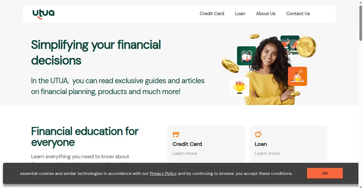 A picture of the homepage of utua.com