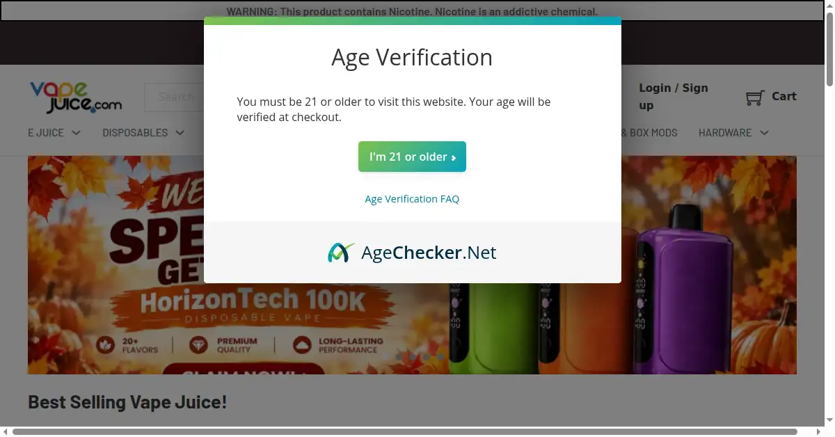 A picture of the homepage of vapejuice.com