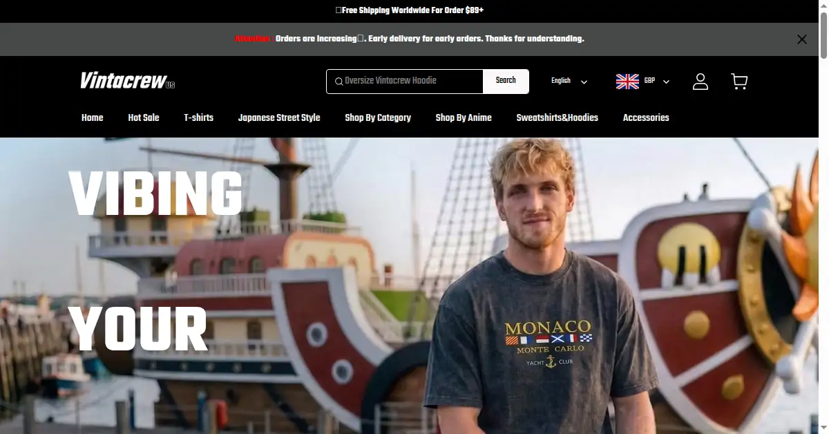 A picture of the homepage of vintacrew.com
