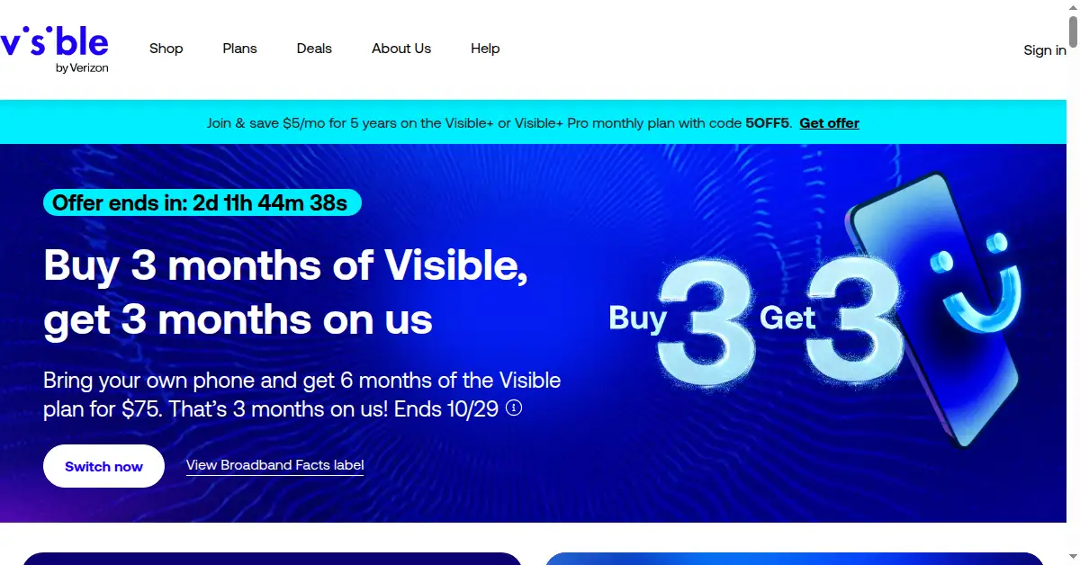 A picture of the homepage of visible.com