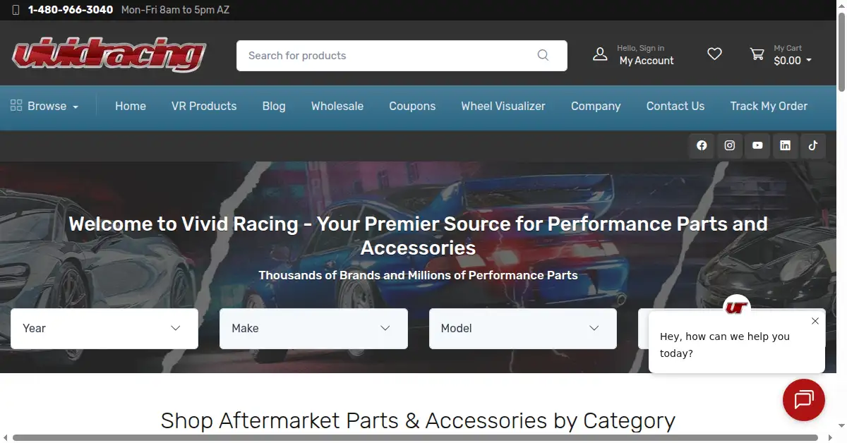 A picture of the homepage of vividracing.com