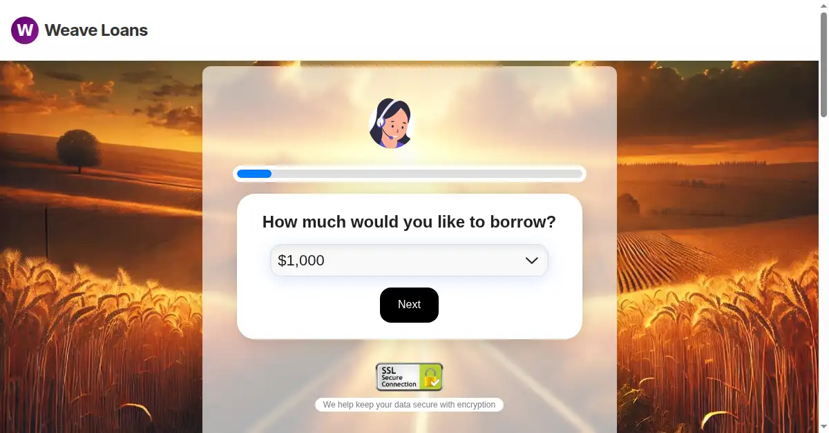 A picture of the homepage of weaveloans.com