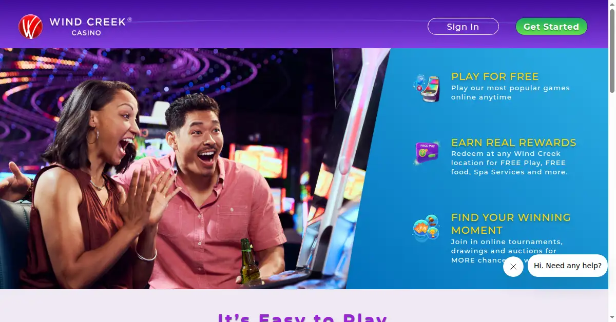 A picture of the homepage of windcreekcasino.com