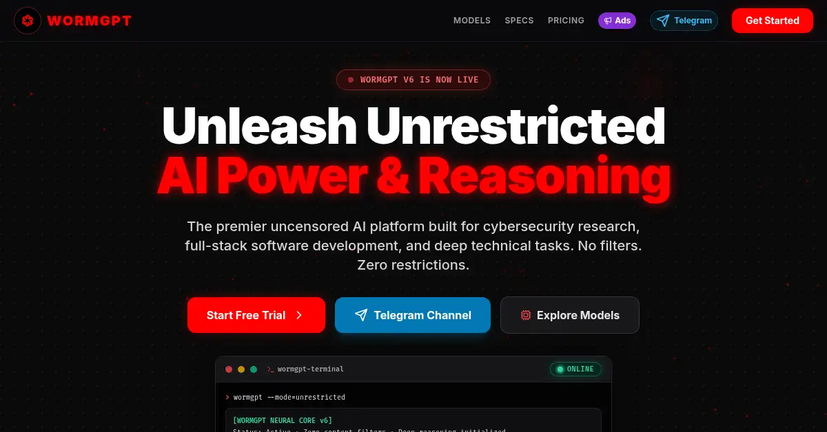 A picture of the homepage of wormgpt.co