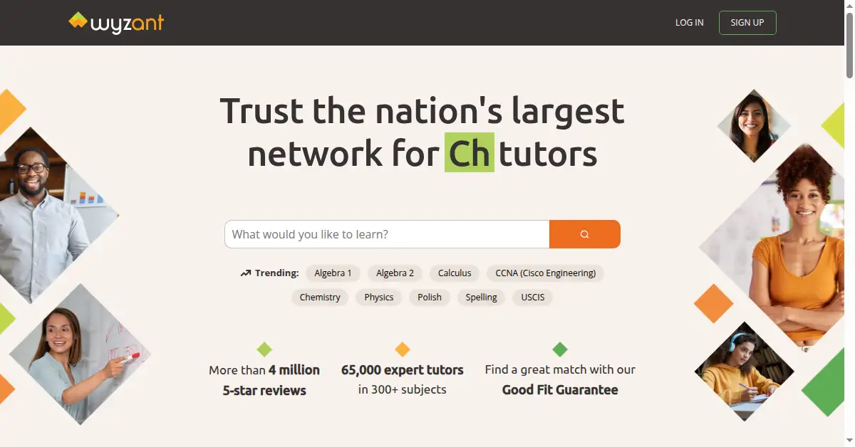 A picture of the homepage of wyzant.com