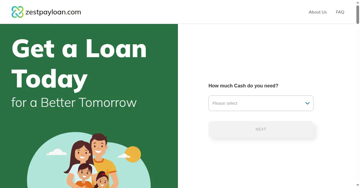 A picture of the homepage of zestpayloan.com