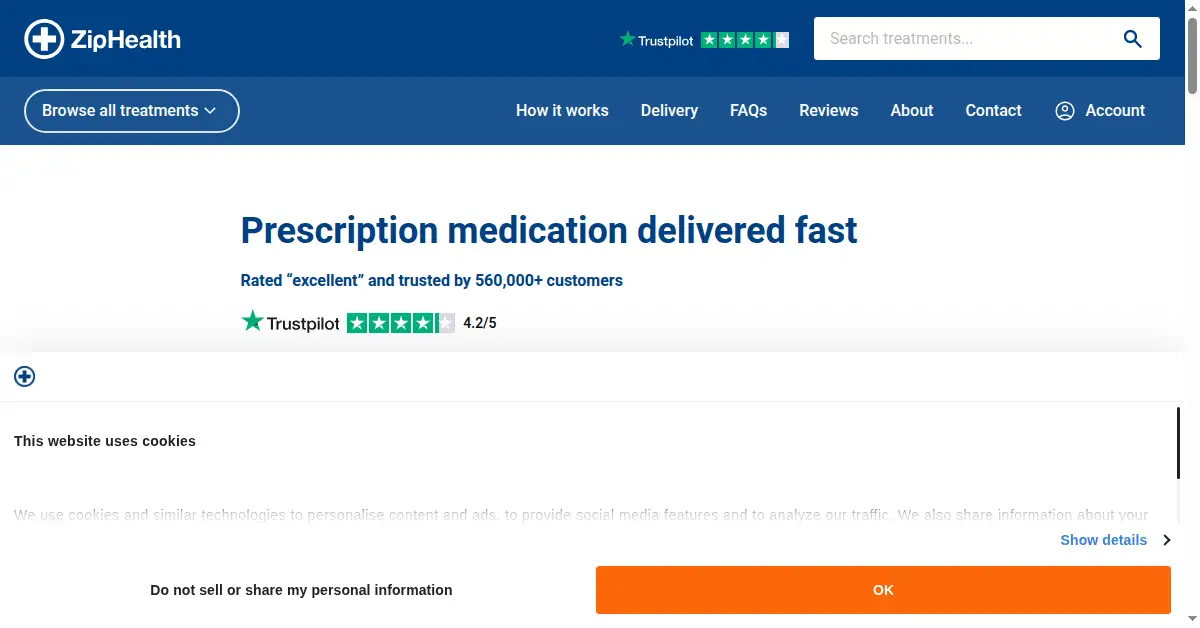 A picture of the homepage of ziphealth.co