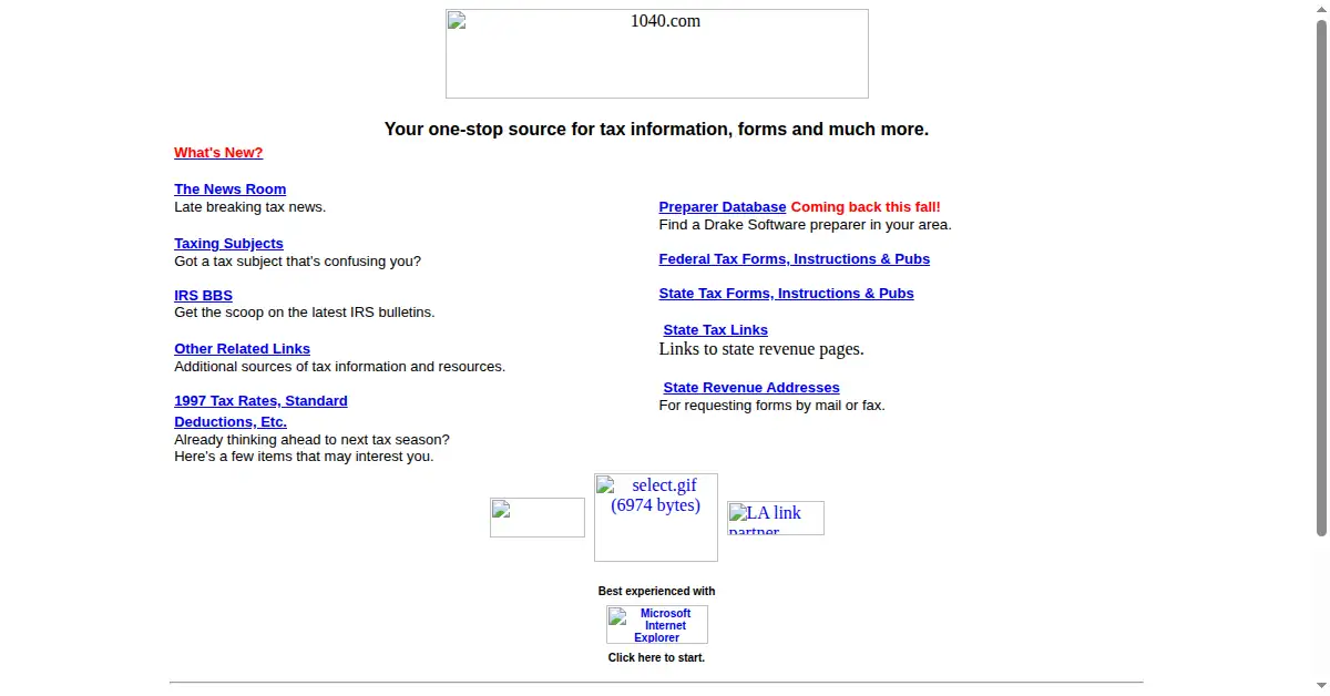 1040.com as the Internet Archive first saved it, 10 Dec 1997